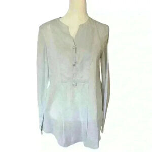 Brunello Cucinelli Women’s Long Sleeve Blouse Size M Mandarin Collar Pinstripe